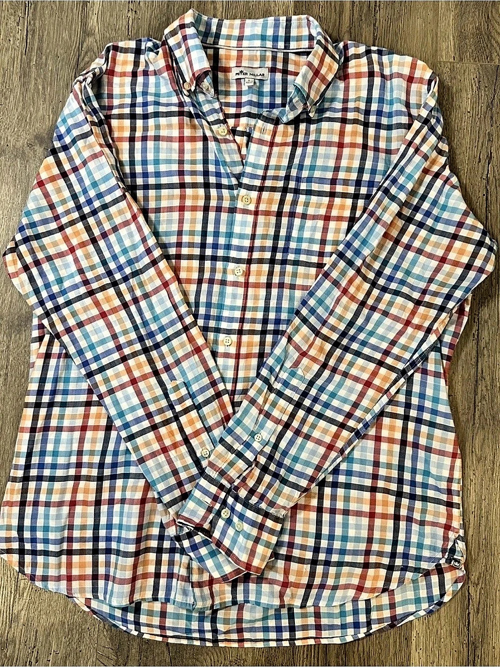 Peter Millar Plaid Cotton Button Down Size Large